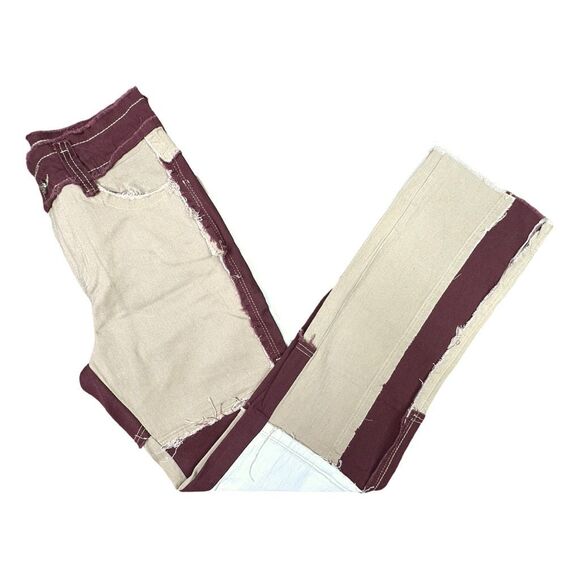 Day Dream Brown Patchwork Denim Pants - Size Small - Picture 3 of 7